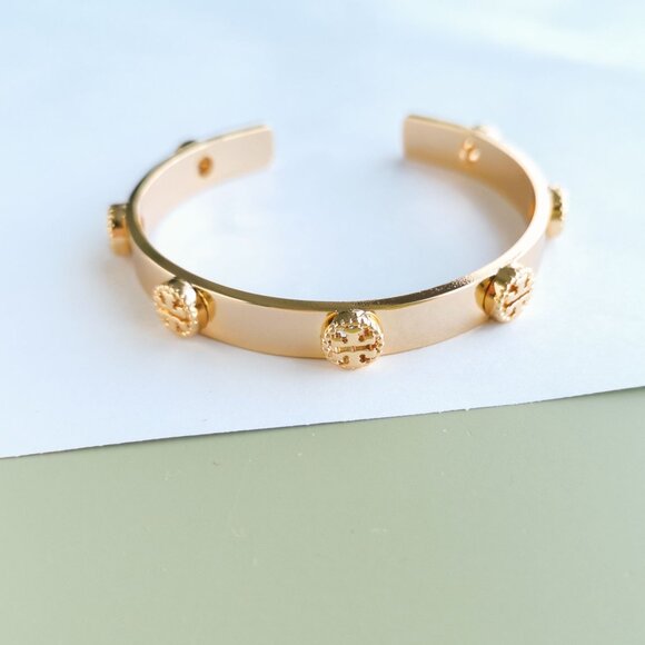 Tory Burch Milgrain Logo Cuff Bracelet - Gold - Picture 1 of 3